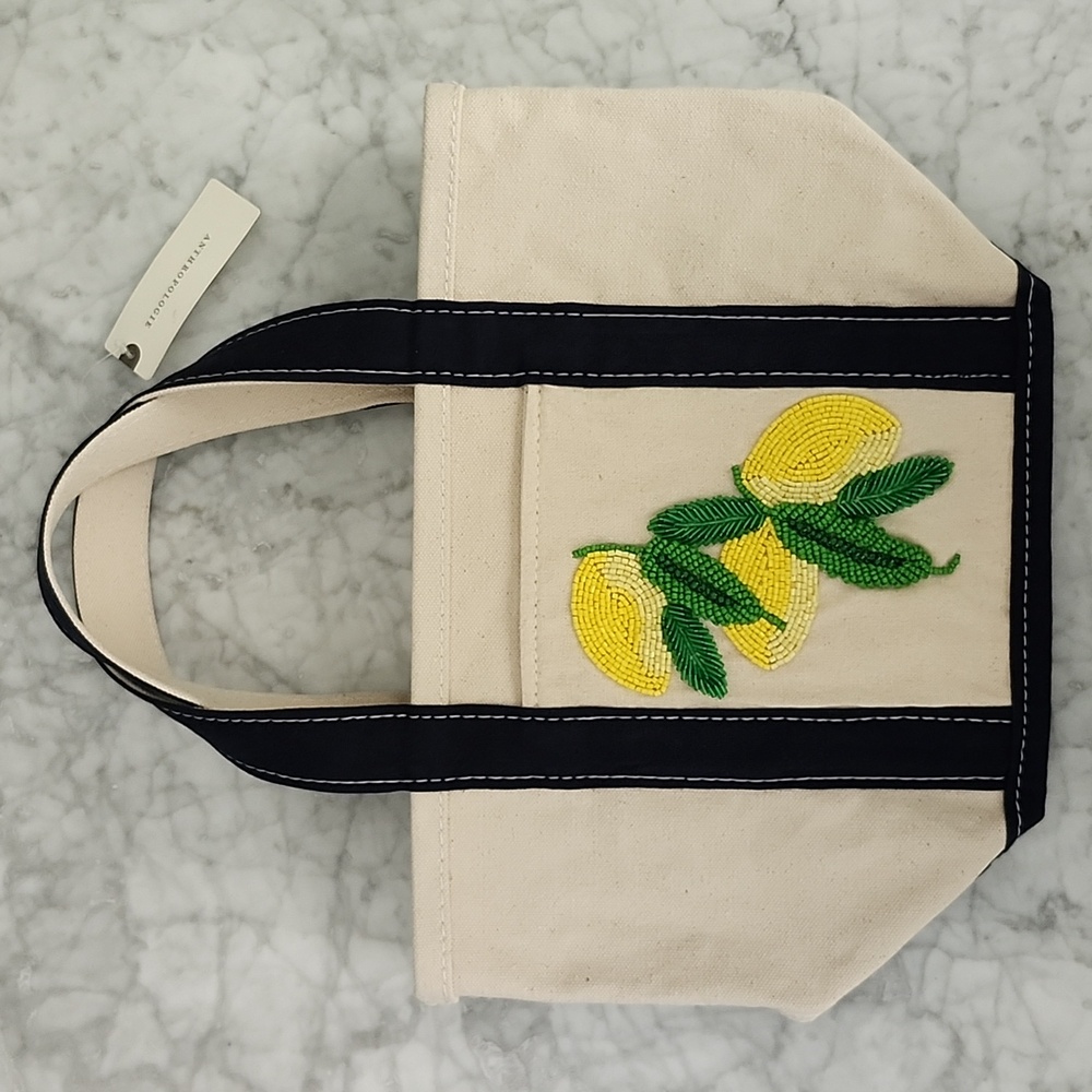 🌼 NWT Anthropologie lemon embellished tote bag - Picture 4 of 5
